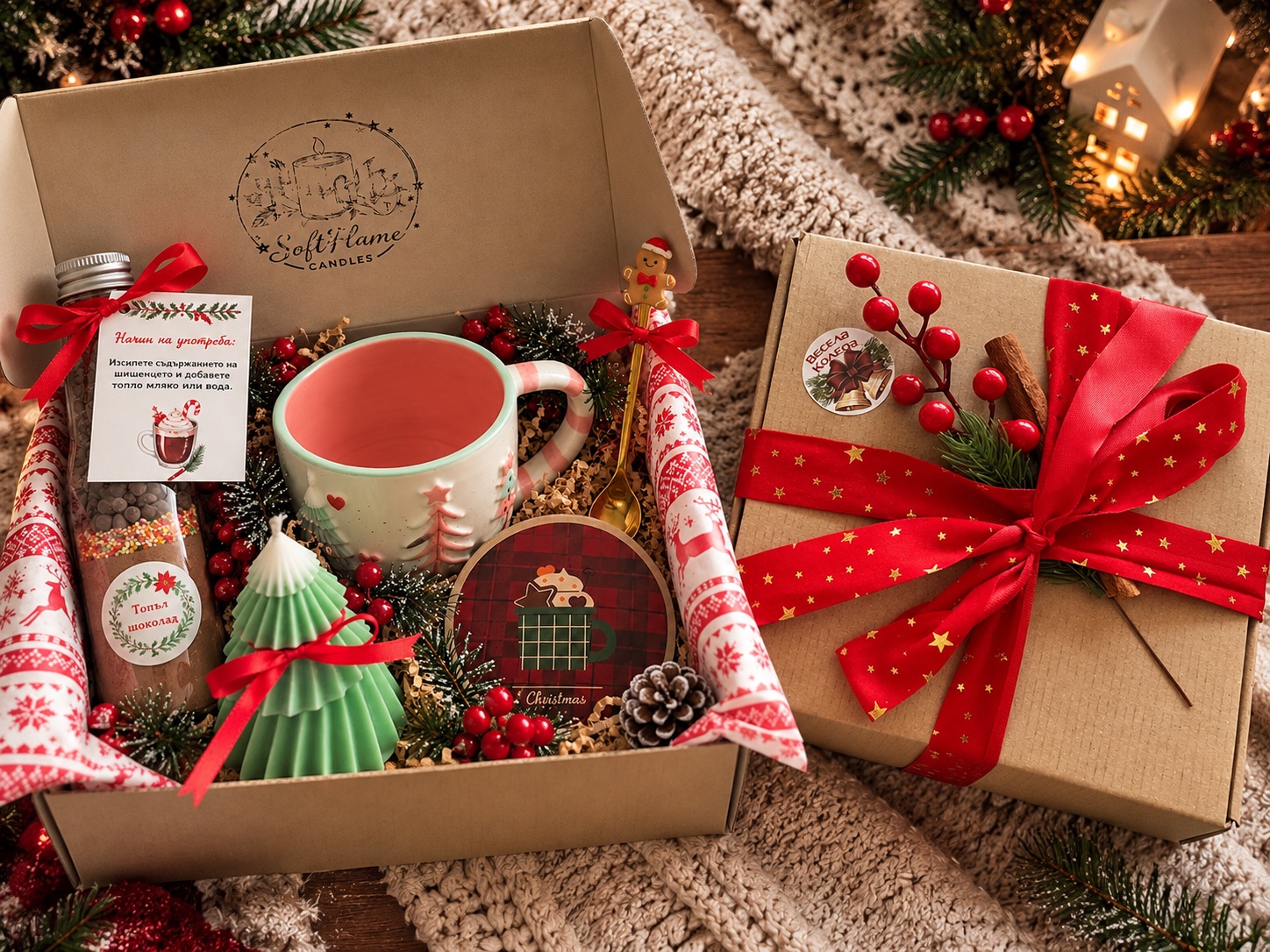 Christmas Cozy Box — ръчно изработена ароматна свещ от SoftFlame Candles